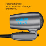 Conair Travel Hair Dryer with Dual Voltage, 1875W Compact Blow Dryer with Folding Handle, Gray