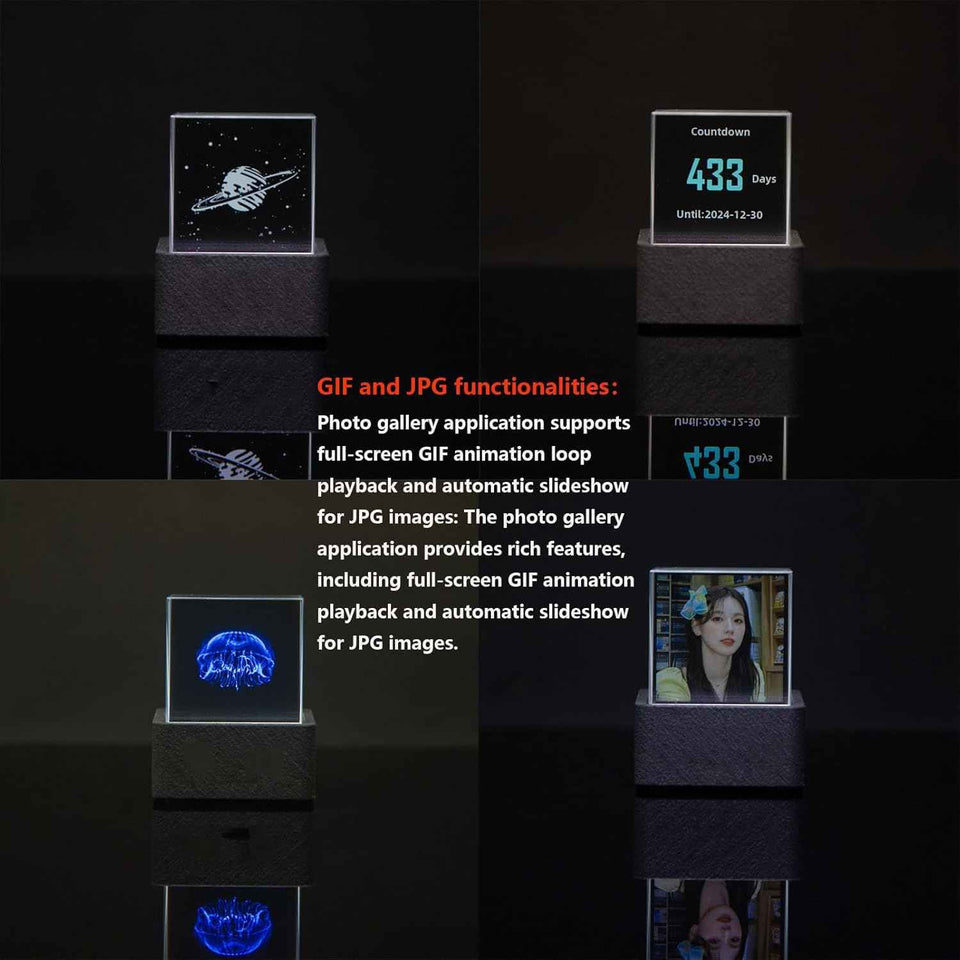 HolaCube WiFi Holographic Crystal 3D Photo Display, Smart Weather Station & Digital Clock with GIF Animations and Electronic Image Album Player for Desktop/Car Décor (Black Base)