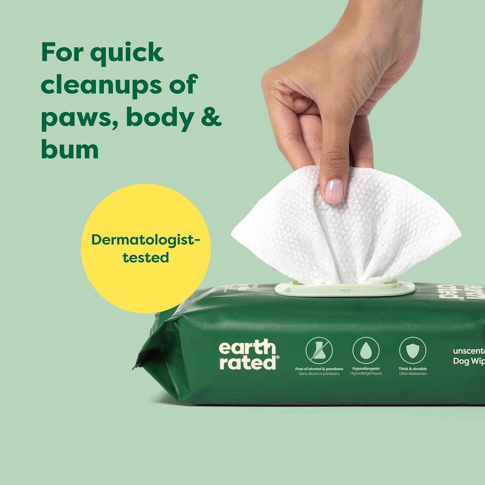 Earth Rated Pet Wipes for Dogs and Cats, Hypoallergenic, Unscented, 100 Count for Grooming Paws and Body