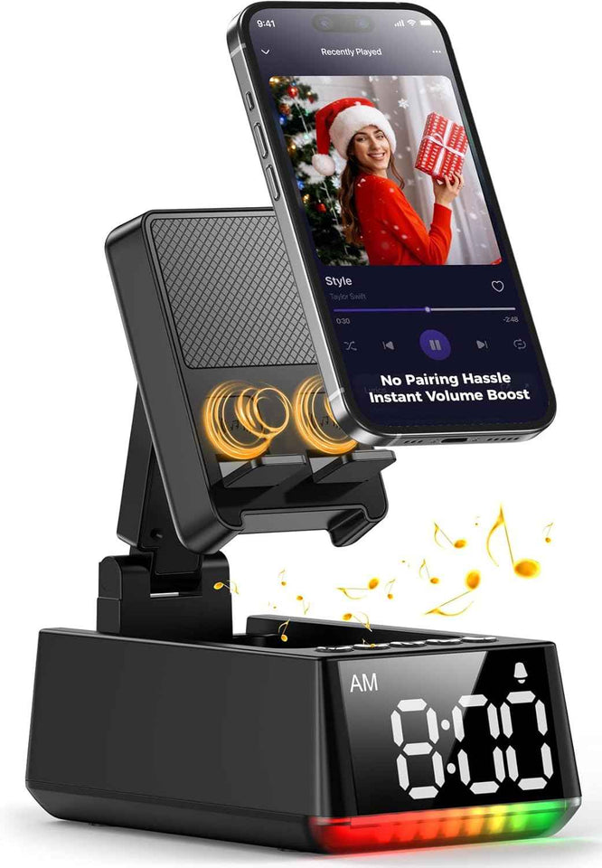 Bluetooth speaker for men and women - induction phone stand with HD sound and anti-slip base, perfect gift for him or her