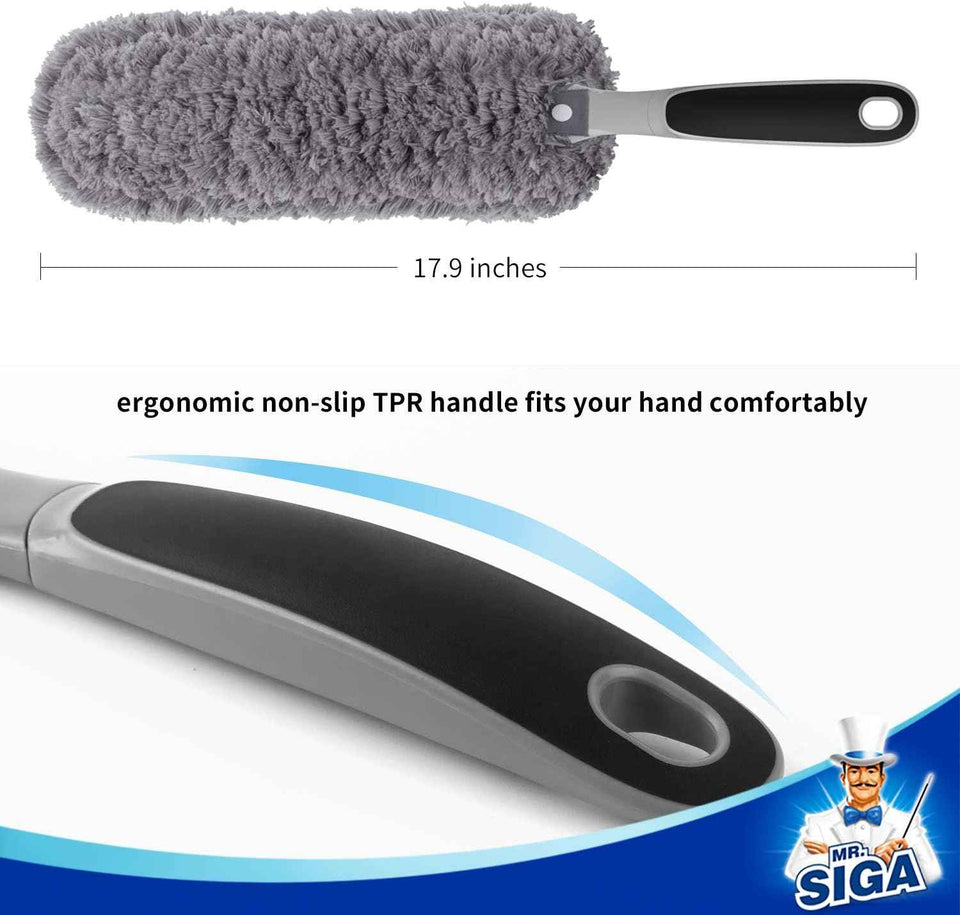 MR.SIGA lint-free microfiber duster for household cleaning, washable and reusable, gray