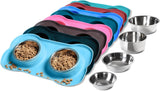 hubulk pet dog bowls 2 stainless steel no spill non skid silicone mat pet food scoop water feeder for small medium large dogs cats