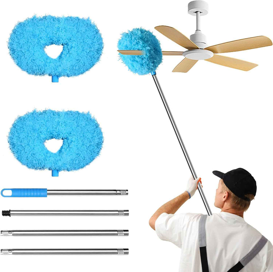 Storystore Ceiling Fan Cleaner Duster with Extension Pole, Adjustable from 13 to 49.7 Inches, Removable Fan Blade Cleaner (Blue)