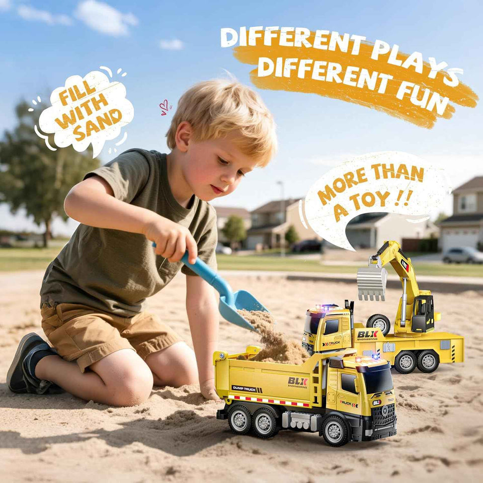 4pcs alloy construction truck toys, 9 inch light & sound vehicles for 2-4 year old boys, toddler kids gifts