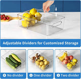 6-pack clear plastic pantry organizers and storage with 2 dividers for kitchen fridge organization