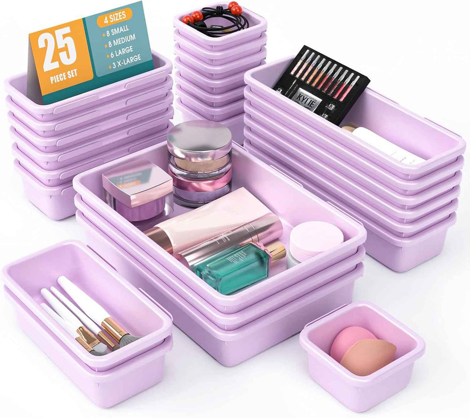 10 PCS Drawer Organizer Set, 4 Size Makeup Drawer Divider Organizer With Non-Slip Pads, Interlocking Plastic Storage Bins for Office,Jewelry Vanity,Gadgets, Bathroom,Kitchen, Black