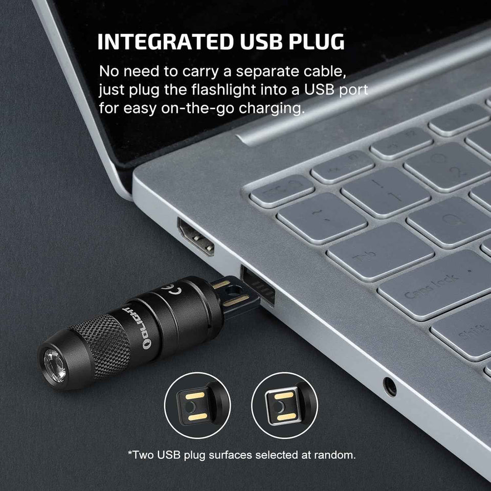 Olight imini 2 EDC rechargeable keychain flashlight, 50 lumens, compact and portable mini LED keyring light with built-in battery, ideal for everyday carry and emergencies, black