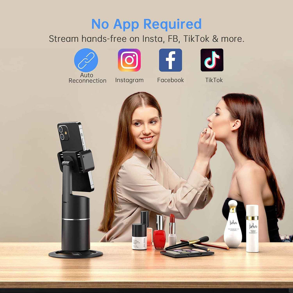 camrola Auto Face Tracking Phone Holder, No App Required, 360° Rotation Face Body Phone Tracking Tripod Smart Shooting Camera Mount for Live Vlog Streaming Video, Rechargeable Battery-Black