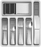 Premium 49-Piece Stainless Steel Silverware Set with Organizer for 8, Includes Steak Knives and Kitchen Utensils