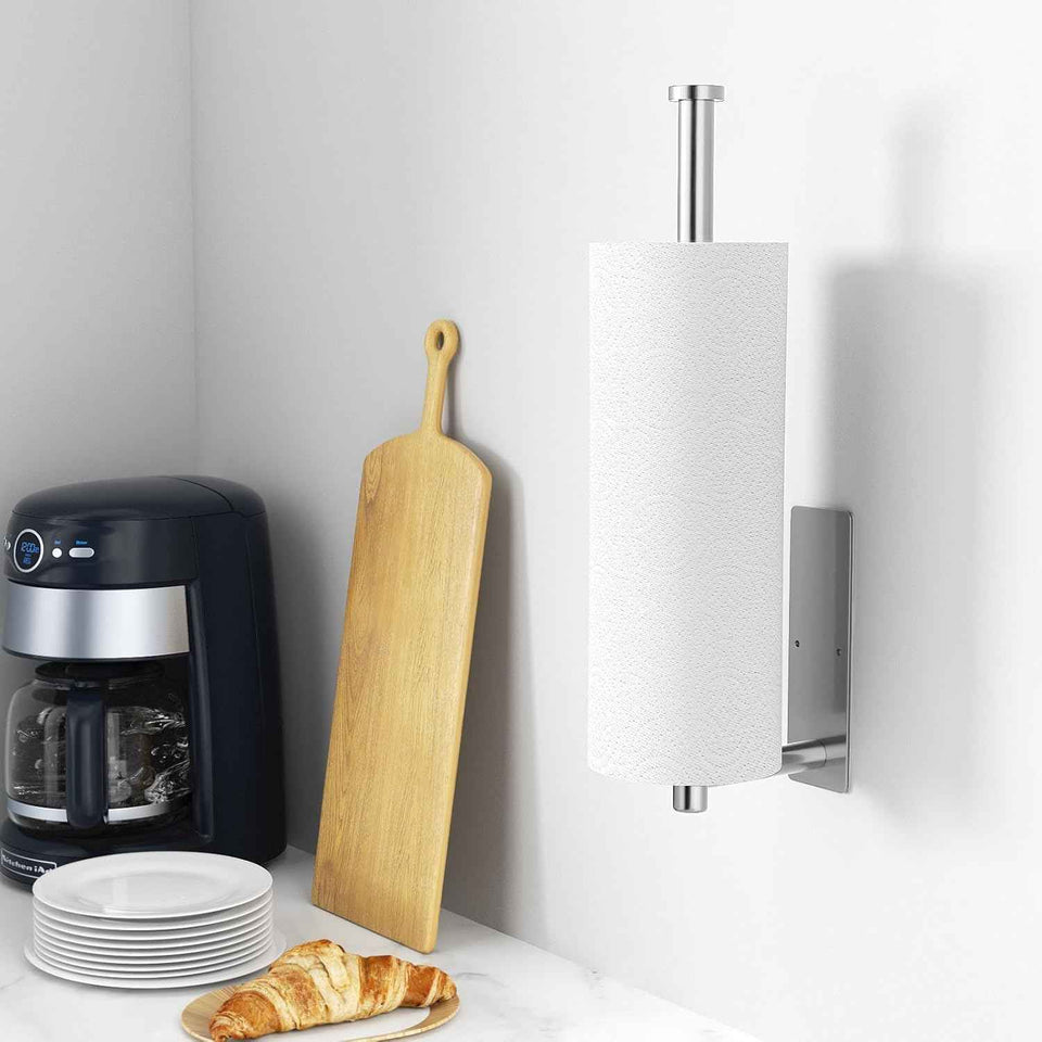Wall-Mounted Kitchen Roll Dispenser in Brushed Nickel or Self-Adhesive, SUS304 Stainless Steel, Under Cabinet