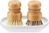 SUBEKYU Bamboo Dish Scrub Brush for Kitchen Sink, Natural Wooden Washing Dish Brush Scrubber with Sisal Bristles for Household Cleaning, Cast Iron Pots, Pans and Vegetables