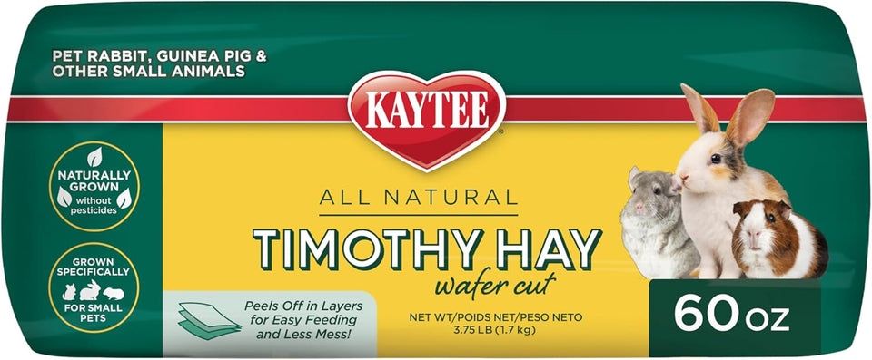 Kaytee Wafer Cut All Natural Timothy Hay for Pet Guinea Pigs, Rabbits & Other Small Animals, 60 Ounce