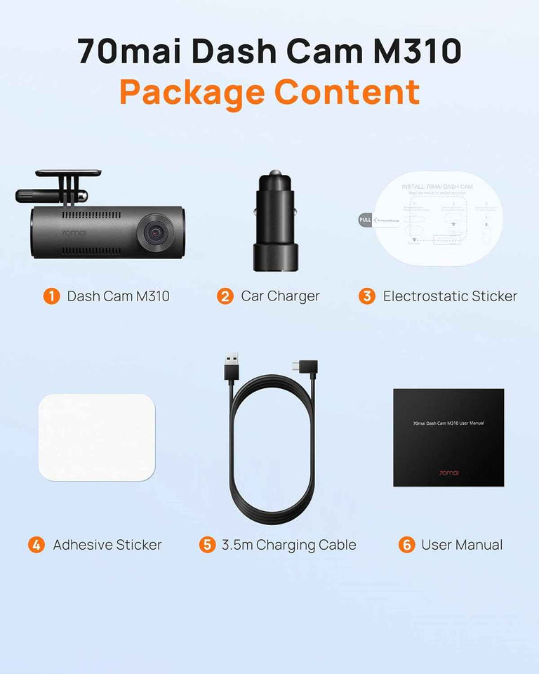 70mai Dash Cam M310, Dash Camera for Cars 1296P QHD, Smart Dash Cam Front Built in WiFi, 130° Wide-Angle FOV, WDR, Night Vision, iOS/Android Mobile App, Loop Recording, Parking Monitor, Time-Lapse