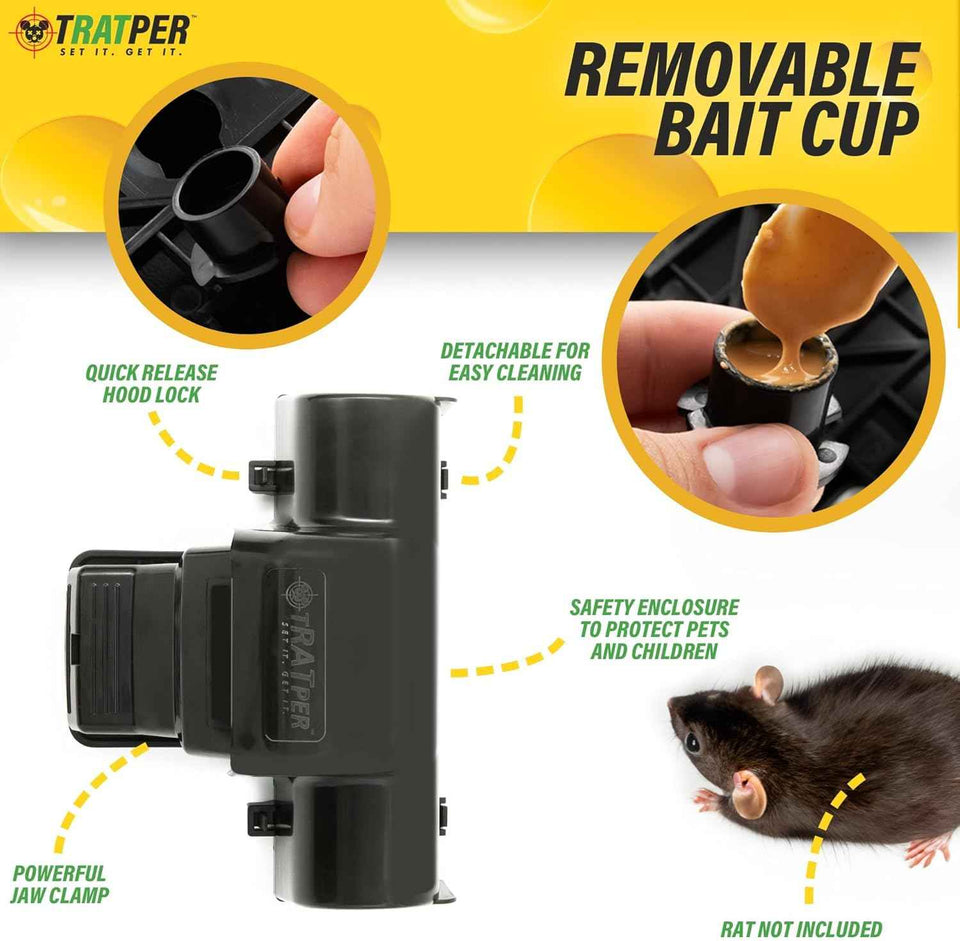 Rat and Chipmunk Traps, Dual Tunneled Design, Covered Snap Traps for Humane Rat Control, Reusable, 2 Pack