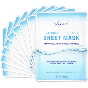 Ebanel 10 pack collagen face mask with hyaluronic acid, vitamin c, and aloe for skin firming and anti aging