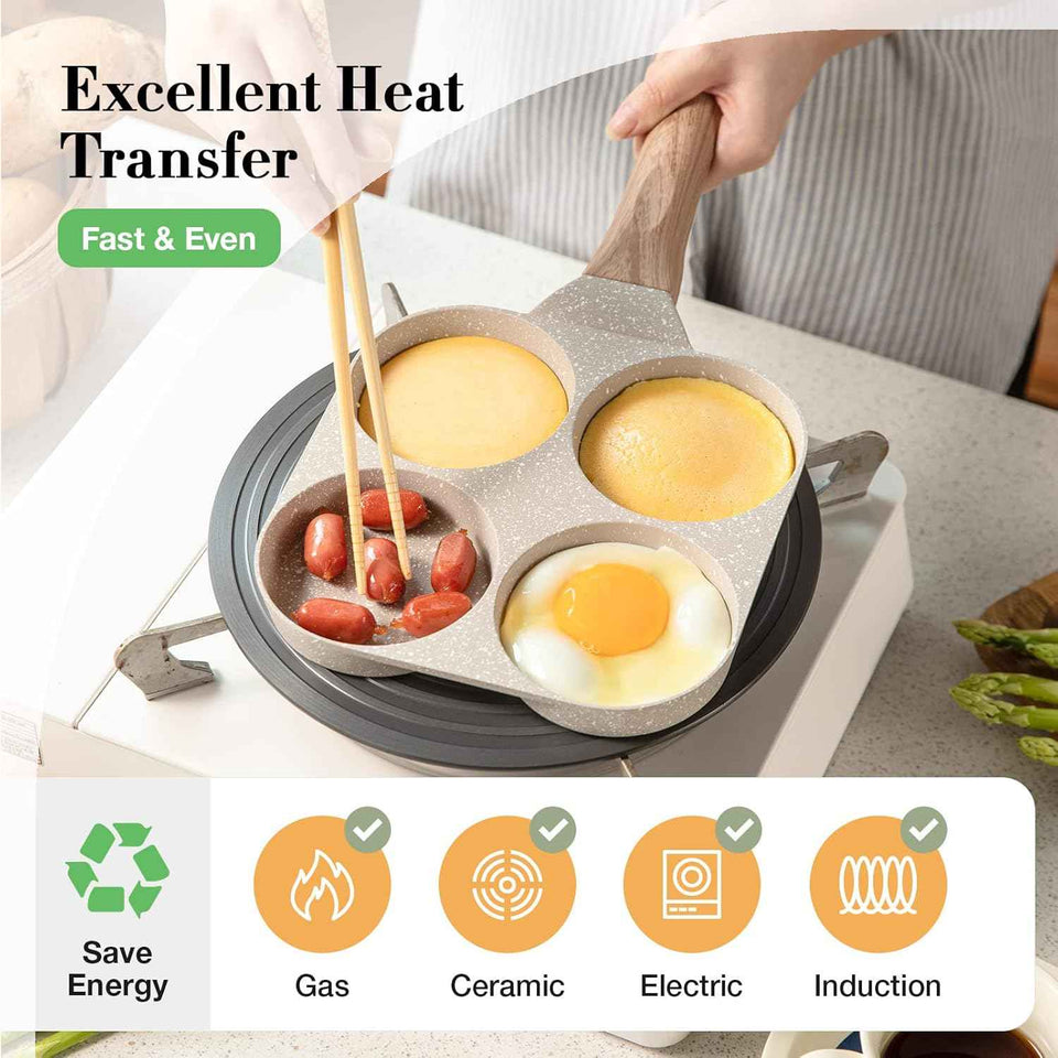 CAROTE 4-Cup Nonstick Granite Omelette Skillet, Pancake Pan and Healthy Egg Cooker for Gas Stove & Induction Cookware