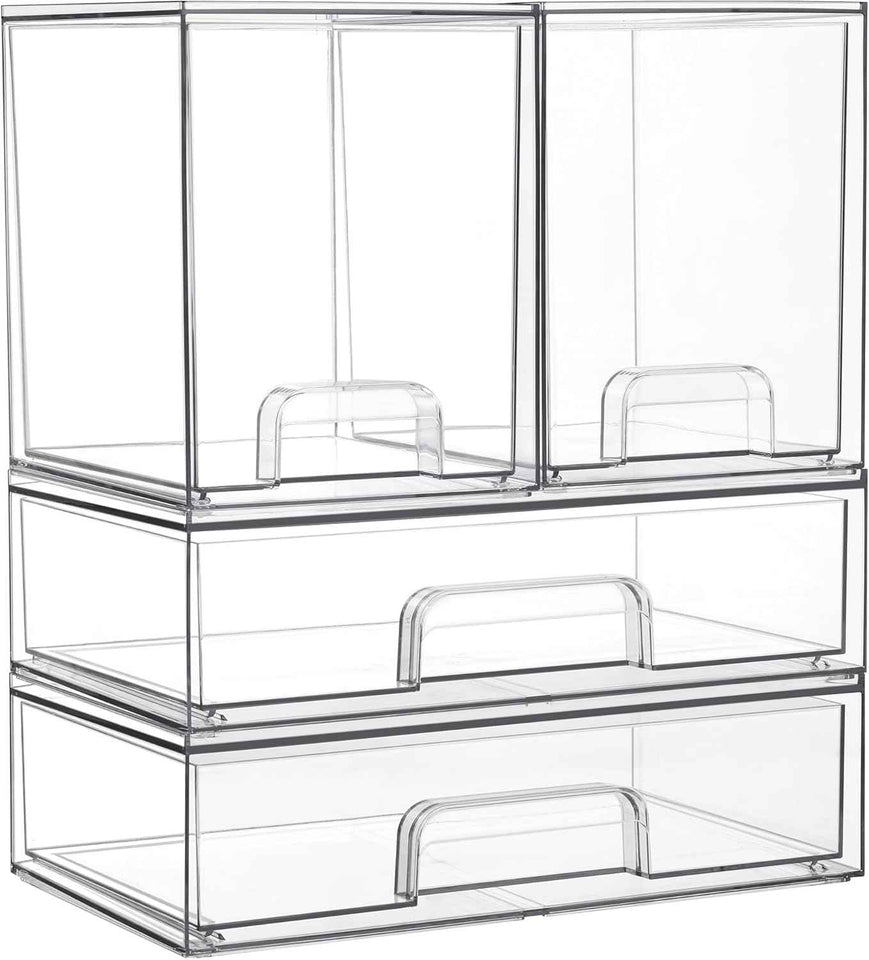 Vtopmart Stackable Storage Drawers Set of 5, Clear Plastic Organizer Bins for Baby Bottle, Beauty Supplies Storage, Ideal for Kichen Countertop, Vanity, Bathroom, Cabinet, Pantry Organization