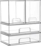 Vtopmart Stackable Storage Drawers Set of 5, Clear Plastic Organizer Bins for Baby Bottle, Beauty Supplies Storage, Ideal for Kichen Countertop, Vanity, Bathroom, Cabinet, Pantry Organization