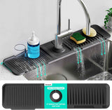 24 inch longer faucet mat for kitchen sink, 5° slope fast self-draining kitchen sink splash guard silicone