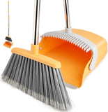 Broom and Dustpan Set with Long Handle, Light Weight Stainless Steel Poles Stand Upright Dustpans with Broom Combo for Home Kitchen Office Pet Dog Hair, Brown & Beige Color, 1-Pack
