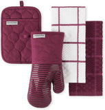 KITCHENAID Quilted Cotton Terry Cloth Oven Mitt, Pot Holder, Kitchen Towel 4-Pack Set, Heat Resistant, Silicone Grip, 16"x26", 7"x13" & 7"x10", Milkshake