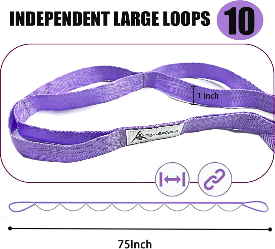 Stretching Strap Yoga Strap with Loops, Stretch Straps for Physical Therapy, Non-Elastic Exercise Strap for Pilates, Dance and Gymnastics with Workout Guide