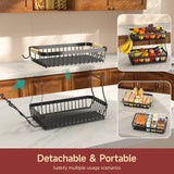 Sevenblue 2 Tier Large Fruit Basket for Kitchen Counter with 2 Mobile Banana Hangers, 2026 Pro Detachable Metal Fruit Bowl with Wooden Handle, Fruit Holder for Bread Snack Veggies with Protective Mats