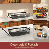 2-Tier Fruit Basket for Kitchen Counter with Metal Fruit Bowl and Wooden Handle