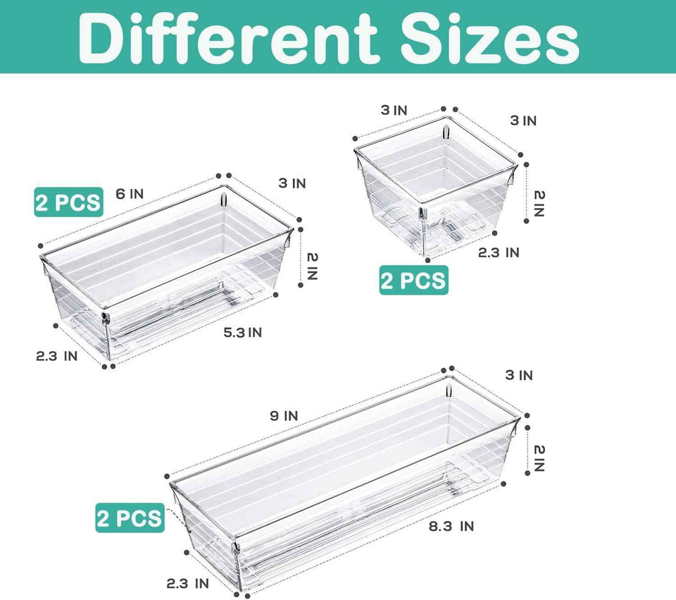 DCA Clear 6 Pack Acrylic Organizer Trays for Makeup Cosmetics Office Storage