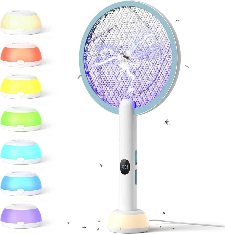 YISSVIC Electric Fly Swatter Bug Zapper Racket Dual Modes Mosquito Killer with Purple Mosquito Light Rechargeable for Indoor Home Office Backyard Patio Camping