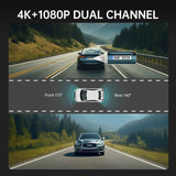 Veement 4K Rear View Mirror Camera, 10'' 4K Mirror Dash Cam with 1080P Backup Camera, Dash Cam Front and Rear for Car with Voice Control, 24H Parking Mode, Night Vision, 32GB SD Card Included