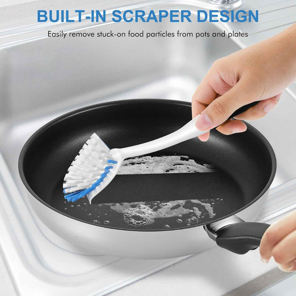 SetSail 2 Pack Dish Scrub Brushes with Built-in Scraper for Cleaning Dishes, Pots and Pans, Kitchen Sink