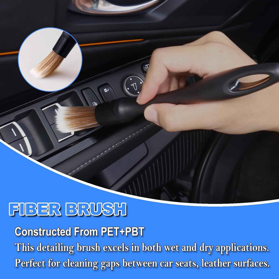 7PCS Ultra-Soft Boar Hair Interior Detailing Brushes Set with Car Cleaning Gel & Dust Brush