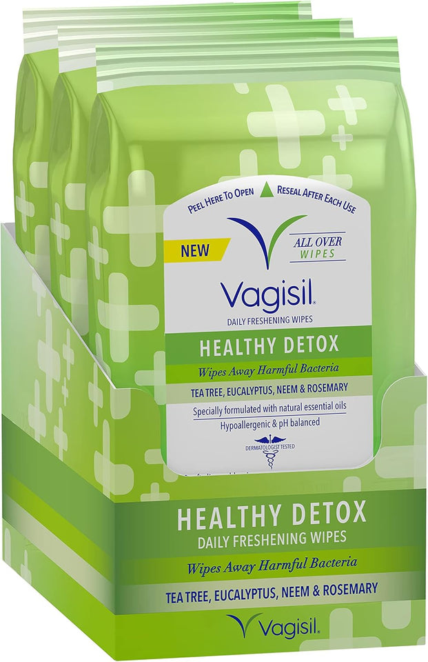 Vagisil odor block daily freshening wipes for feminine hygiene in resealable pouch, hypoallergenic, gynecologist tested, 20 wipes pack of 3
