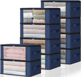 HomeHacks Storage 3-Pack Clothes Organizer Storage Bags Foldable Storage Box with Large Clear Window Sturdy Handles for Closet, Dorm, Pillows, Bedding, Clothes, Blankets, 35L, Gray