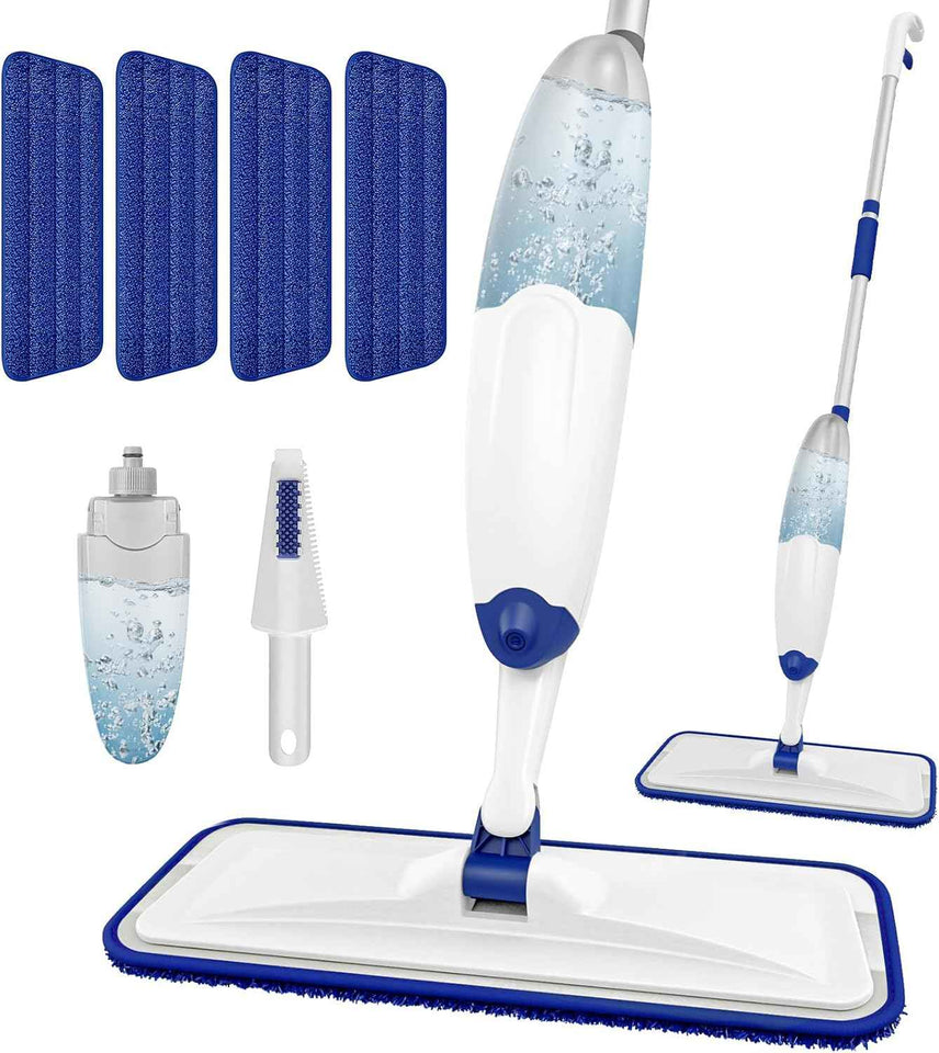 HOMTOYOU Spray Mops for Floor Cleaning: Wet Mop for Hardwood Tile Wood Laminate Vinyl - 3 Washable Microfiber Pads for Swiffer Powermop - Absorbs Pet Hair Dust