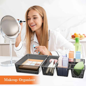 25 PCS Plastic Drawer Organizer Set with 4-Size Trays for Makeup, Jewelry, and Gadgets Storage and Organization