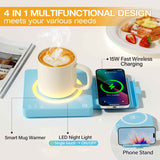 Smart Coffee Mug Warmer with 15W Wireless Charging - 3 Heat Settings, Auto Shut-Off, Candle & Beverage Warmer