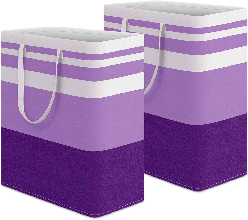 HomeHacks 2 Pack Large Laundry Baskets, Waterproof, Freestanding Laundry Hampers, Collapsible Clothes Hamper with Reinforced Handles in Laundry Room, College Dorm, Bathroom, Bedroom (Grey, 75Lx2)