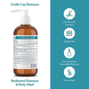 Happy Cappy Medicated Shampoo and Body Wash- Baby Dandruff Shampoo, Helps Cradle Cap and Seborrheic Dermatitis, Reduces Flakes and Redness, Dermatologist Tested, Fragrance-Free - 8 Fl Oz