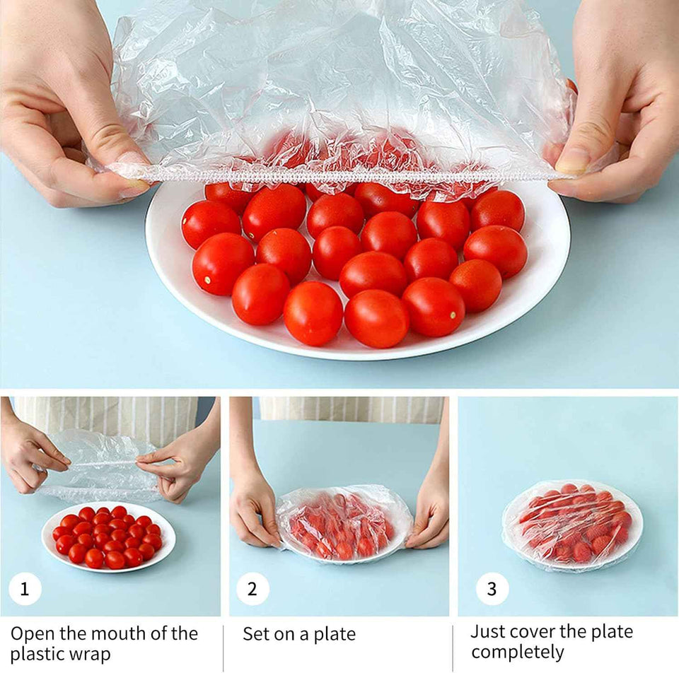 Homelove 100pcs plastic bowl covers with elastic stretch, reusable food keeping bags for kitchen