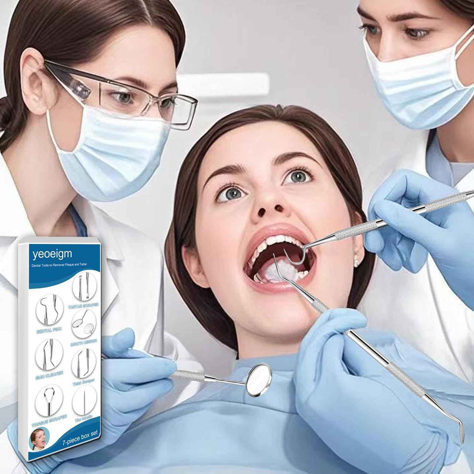7pcs Professional Dental Tools Kit, Stainless Steel Tooth Scraper, Plaque Tartar Cleaner, Personal and Pets Use