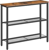 HOOBRO 29.5" Narrow Console Table, 3-Tier Entryway Table, Thin Sofa Table with Shelves, Side Table, Display Table, for Hallway, Entrance, Living Room, Bedroom, Rustic Brown and Black BF73XG01