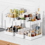 3 Pack Under Sink Organizer, 2 Tier Bathroom Cabinet with Hanging Cups, White, Kitchen & Bathroom Storage