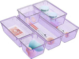 WOWBOX 6 Pack Clear Drawer Organizer Set, Acrylic Drawer Storage Trays, Storage Bins for Makeup, Cosmetics, Jewelries, Utensils, Gadgets, Office