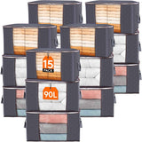 Lifewit 6 Pack Clothes Storage Bins with Lids, Foldable Blanket Storage Bags with Zippers, Clear Window and Reinforced Handles, Closet and Organization for Clothing, Sweater, Comforter, Bedding, Gray