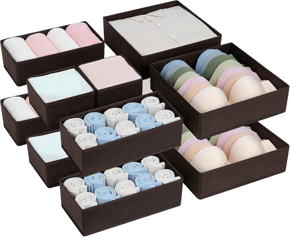 DIMJ Drawer Organizer Clothes, 12 Pack Dresser Organizer, Foldable Closet Organizers and Storage, Fabric Dresser Bins, Drawer Dividers for Nursery, Baby Clothes, Underwears, Sock (Beige)
