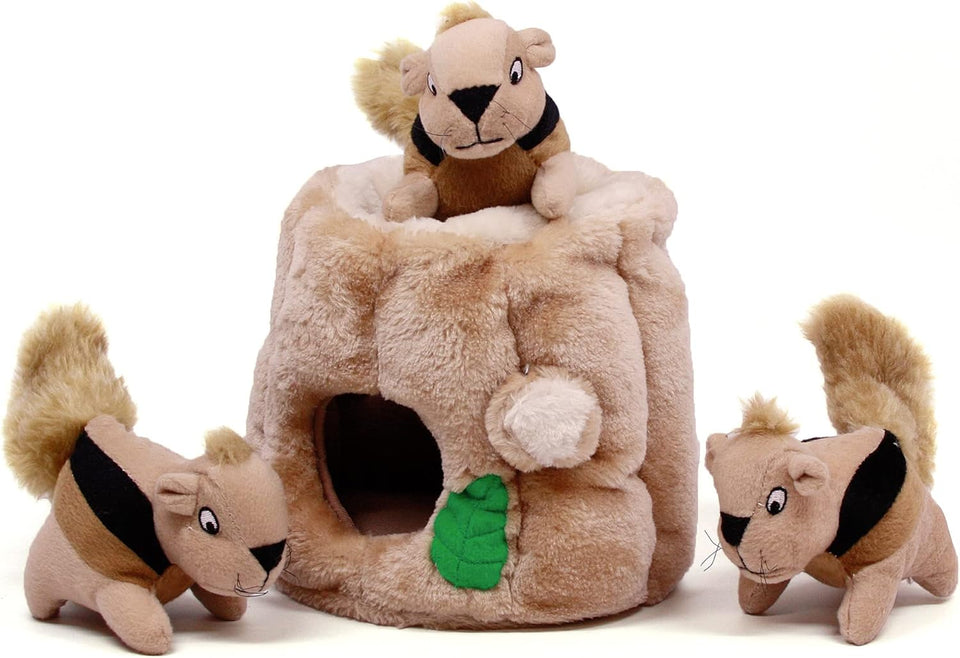 outward hound hide-a-squirrel dog toy small plush puzzle 2-in-1 interactive squeaky