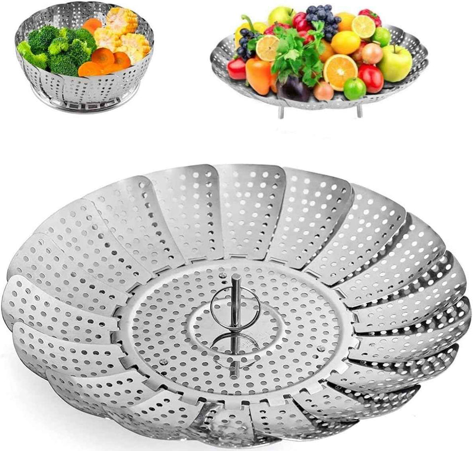 Stainless Steel Steamer Basket for Steaming Cooking, Expandable to Fit Various Size Pots (5.5" to 9.3")