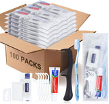 hqsl 10-set personal hygiene kit, disposable toothbrushes with toothpaste floss comb soap and cover for travel, homeless, women, men